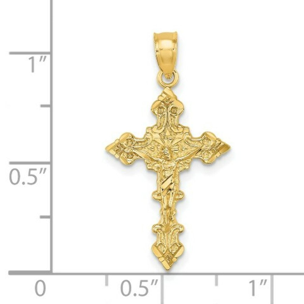 14K Yellow Gold Crucifix With Fancy Edges Charm Pendant