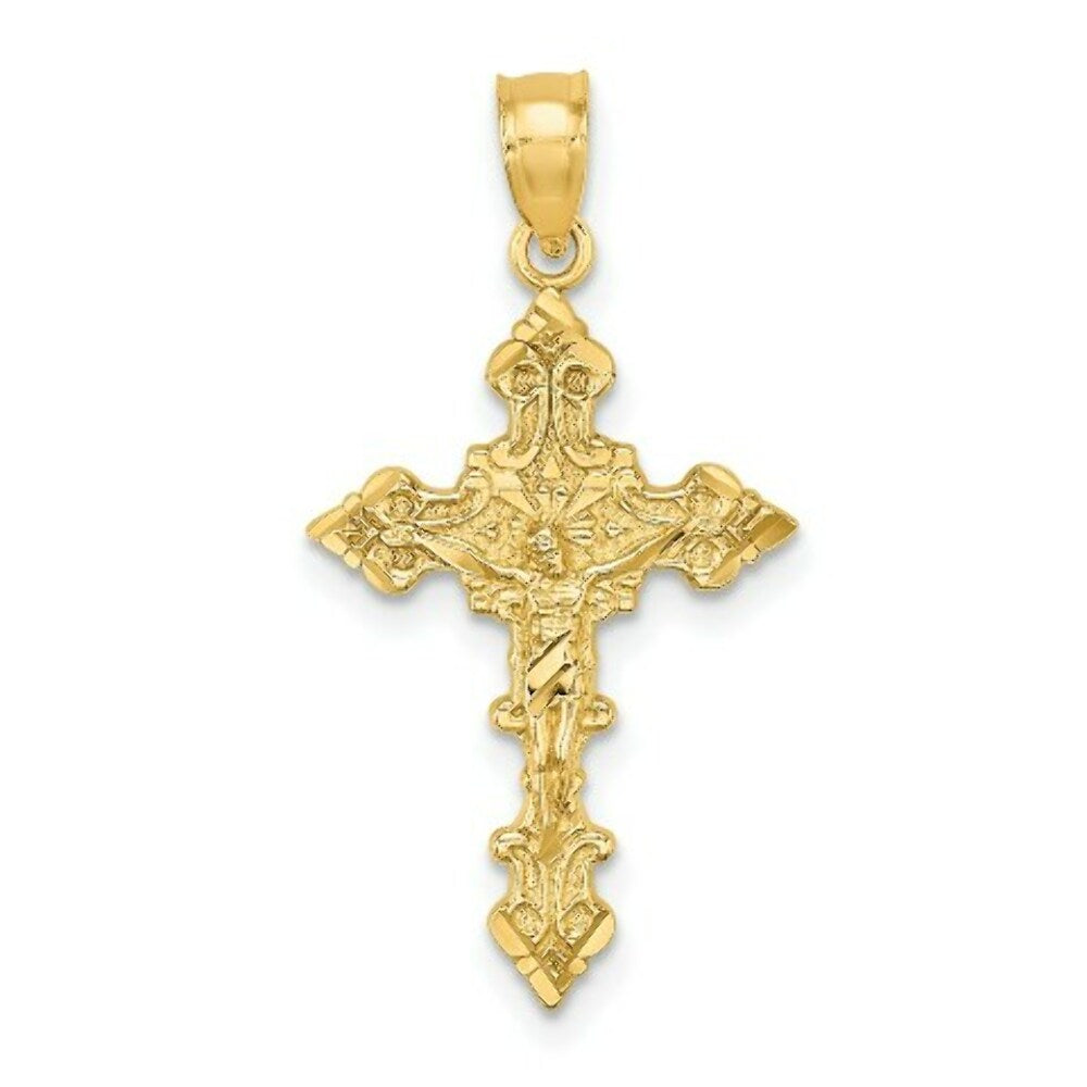 14K Yellow Gold Crucifix With Fancy Edges Charm Pendant