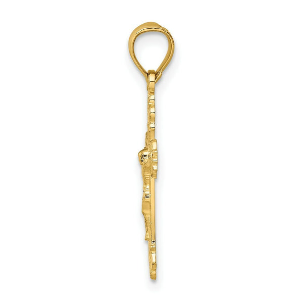 14K Yellow Gold With Textured Scalloped Edge Crucifix Charm Pendant