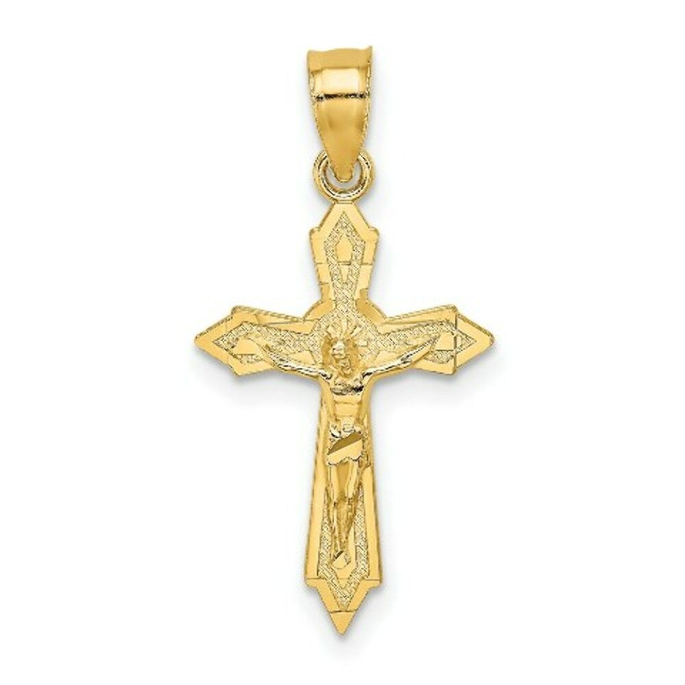 14K Yellow Gold With Arrow Pointed Ends Crucifix Charm Pendant