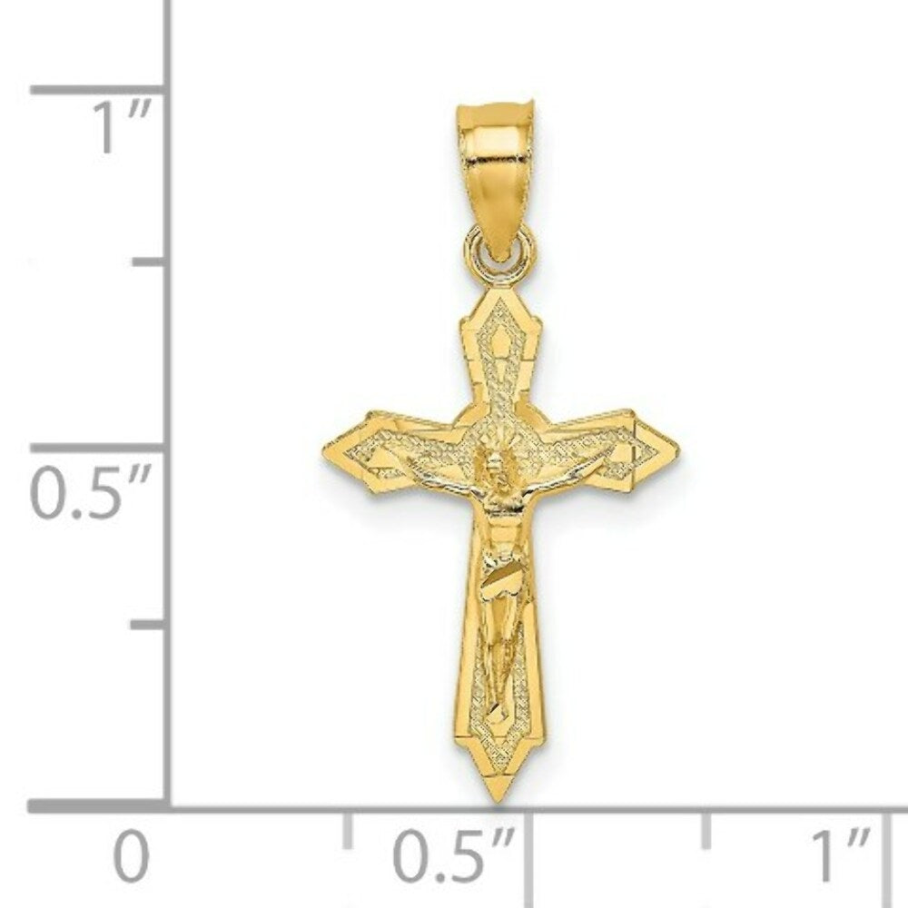 14K Yellow Gold With Arrow Pointed Ends Crucifix Charm Pendant