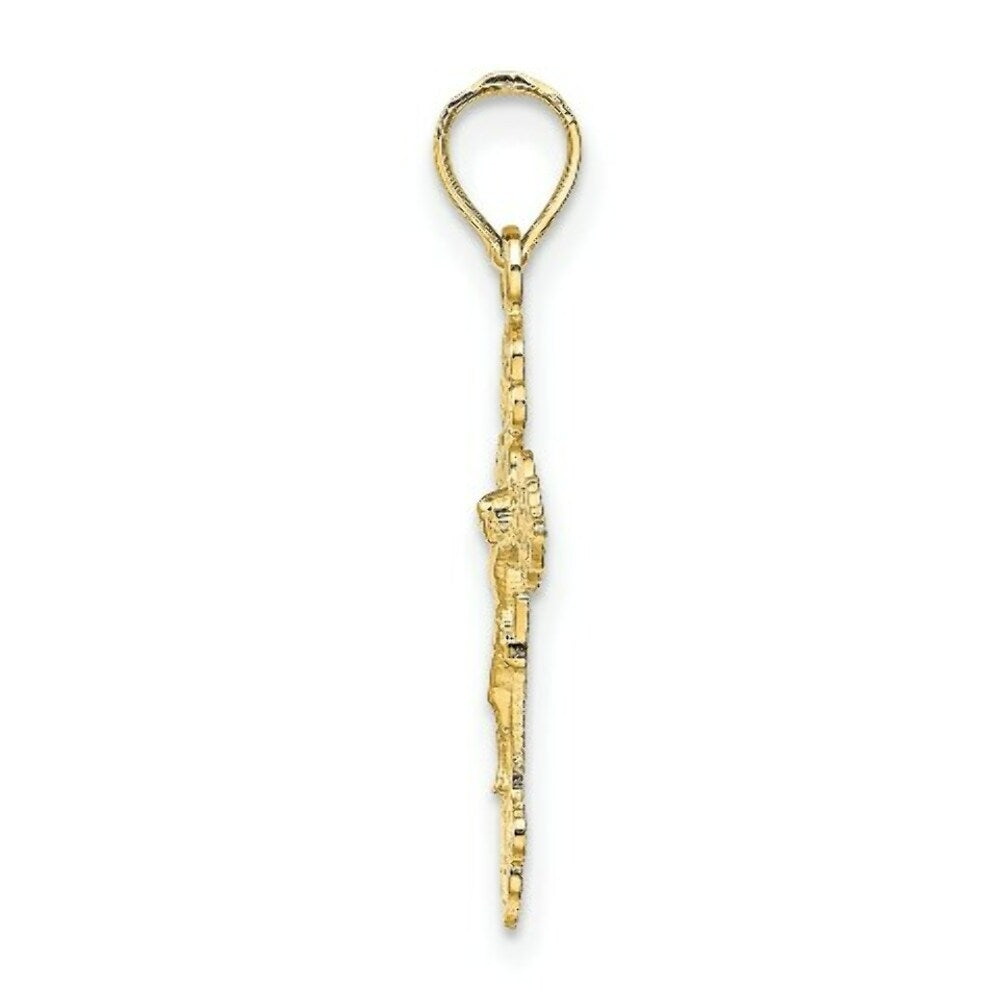 14K Yellow Gold Crucifix With FANCY TIPS Charm Pendant