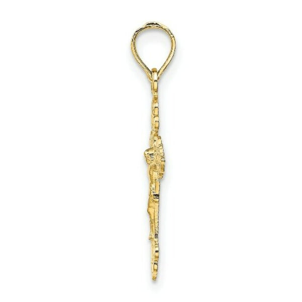 14K Yellow Gold Crucifix With FANCY TIPS Charm Pendant