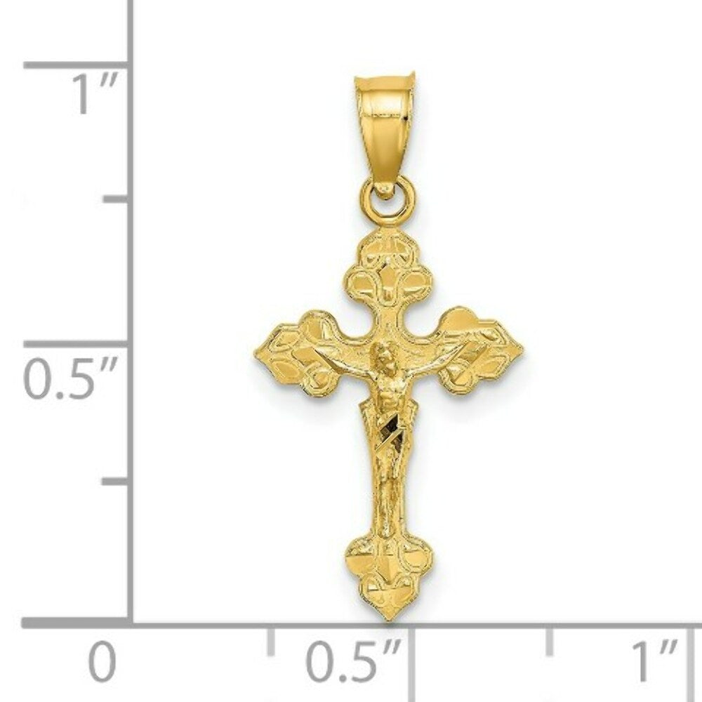 14K Yellow Gold Crucifix With FANCY TIPS Charm Pendant