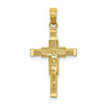 Load image into Gallery viewer, 14K Yellow Gold Beaded Accent With Cross Behind Crucifix Charm Pendant
