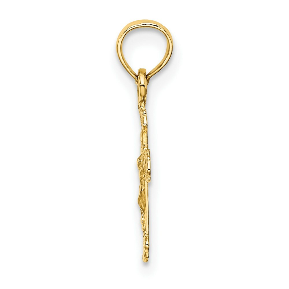 14K Yellow Gold Mini Crucifix With Fancy Tips Charm Pendant
