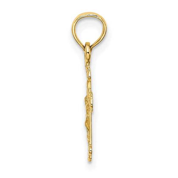 14K Yellow Gold Mini Crucifix With Fancy Tips Charm Pendant