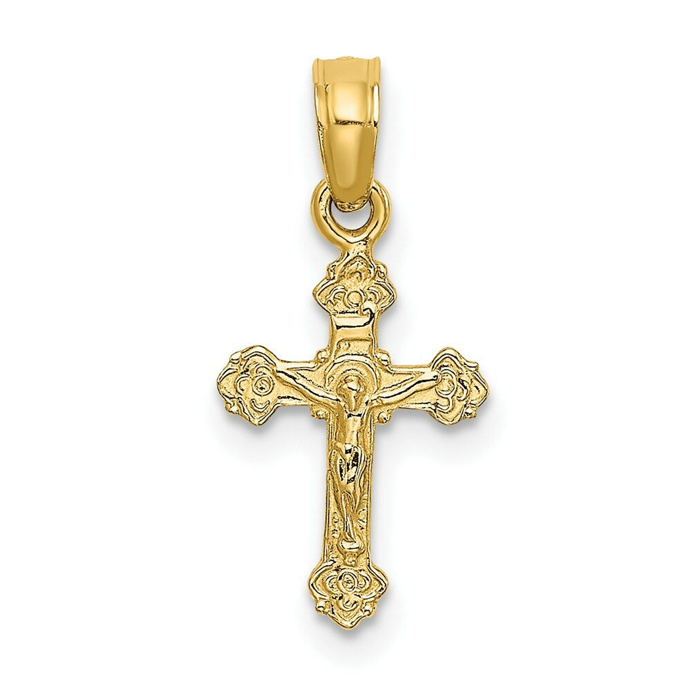 14K Yellow Gold Mini Crucifix With Fancy Tips Charm Pendant