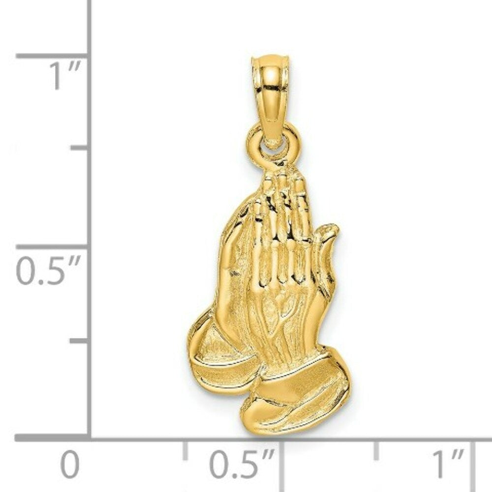 14K Yellow Gold 2-D Praying Hands Charm Pendant
