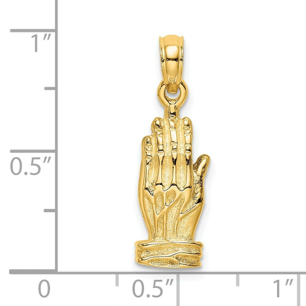 14K Yellow Gold 3-D Praying Hands Charm Pendant