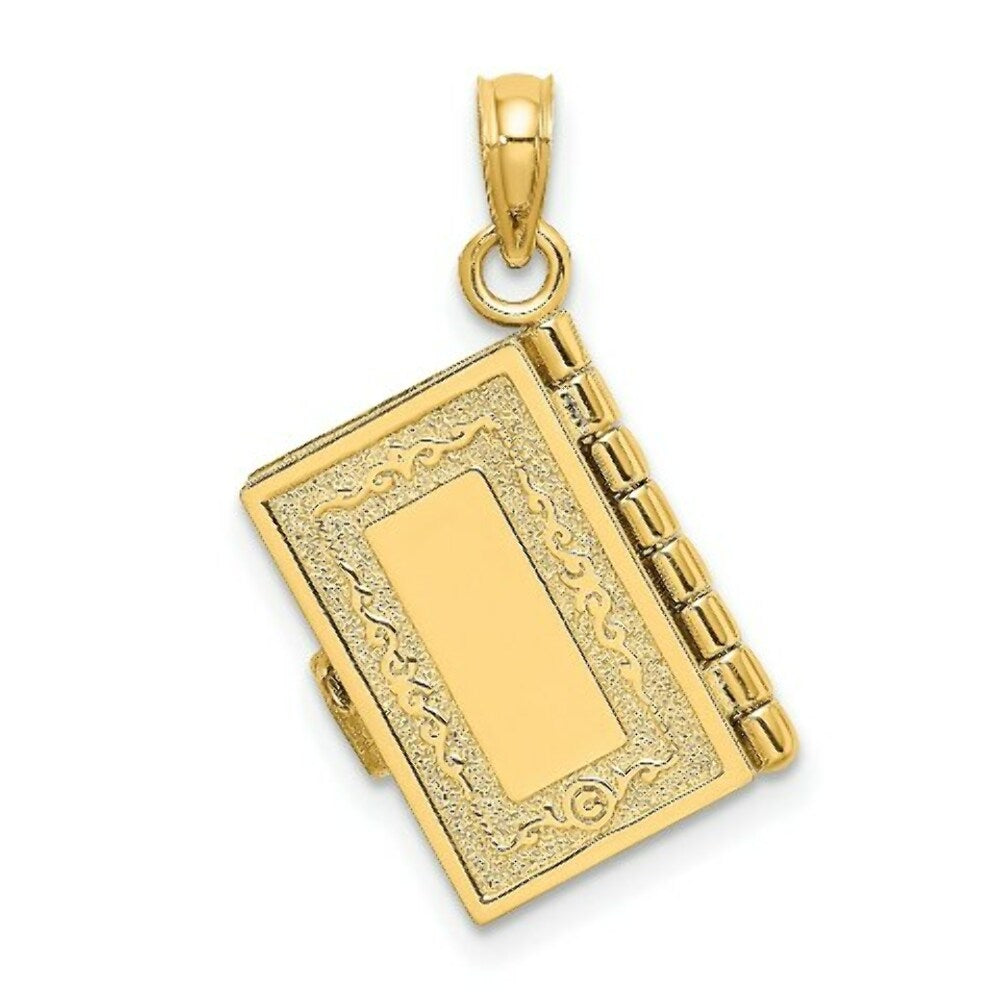 14K Yellow Gold 3-D Moveable Santa Biblia Book/Spanish Bible Charm Pendant