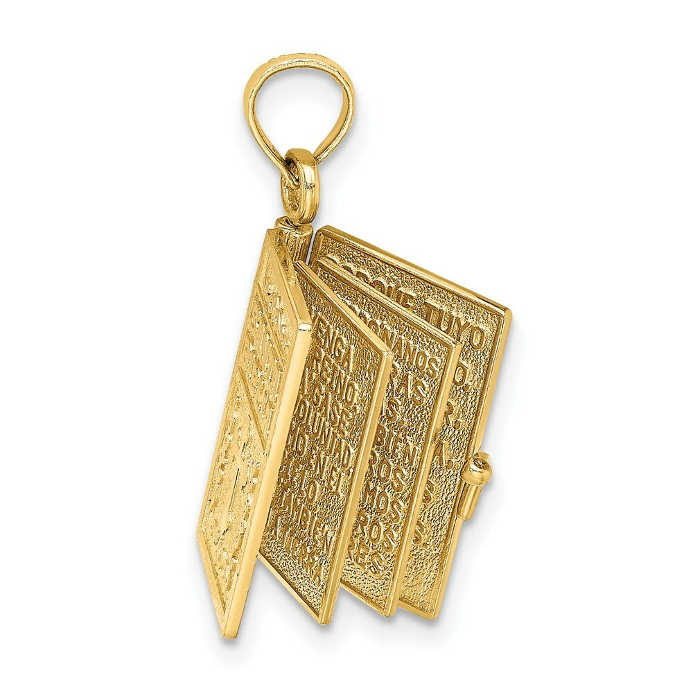 14K Yellow Gold 3-D Moveable Santa Biblia Book/Spanish Bible Charm Pendant