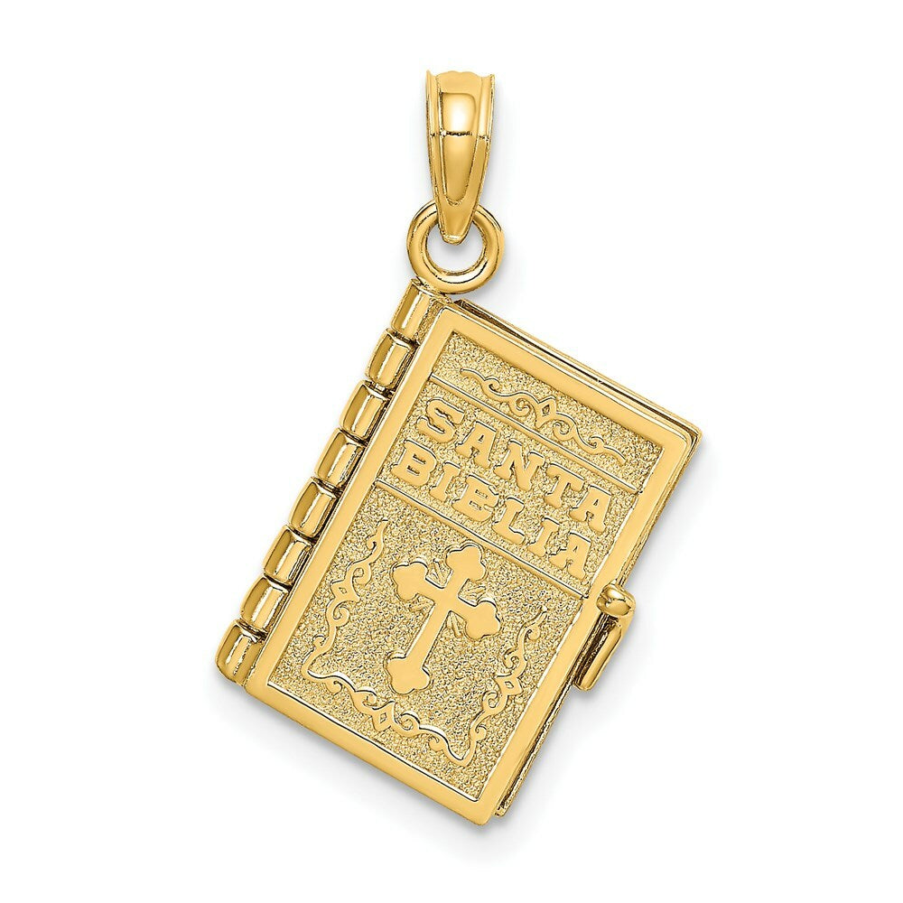 14K Yellow Gold 3-D Moveable Santa Biblia Book/Spanish Bible Charm Pendant