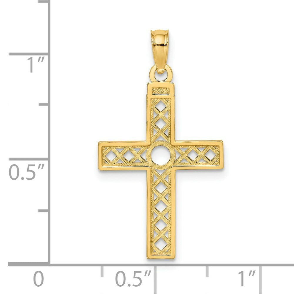 14K Yellow Gold Diamond-cut & XO Pattern Cross Charm Pendant