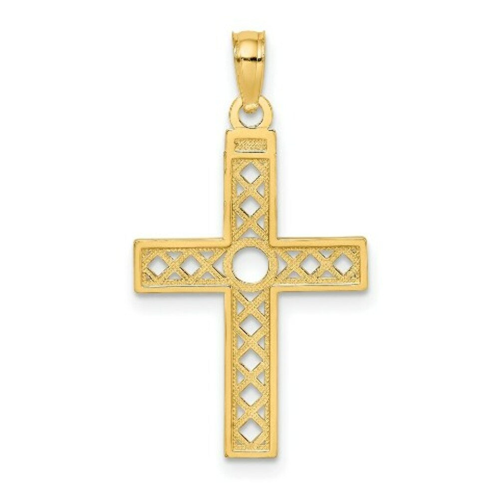 14K Yellow Gold Diamond-cut & XO Pattern Cross Charm Pendant