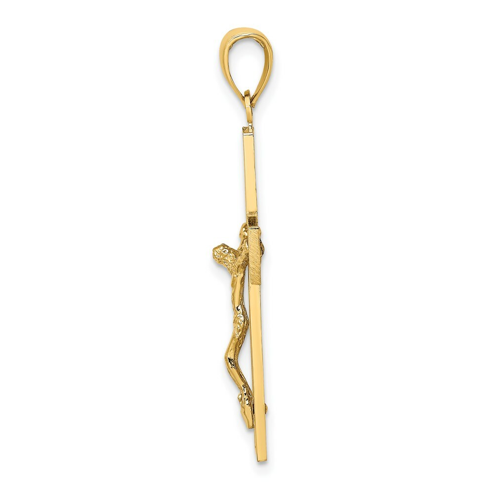 14K Yellow Gold Textured Swirl Design Crucifix Charm Pendant