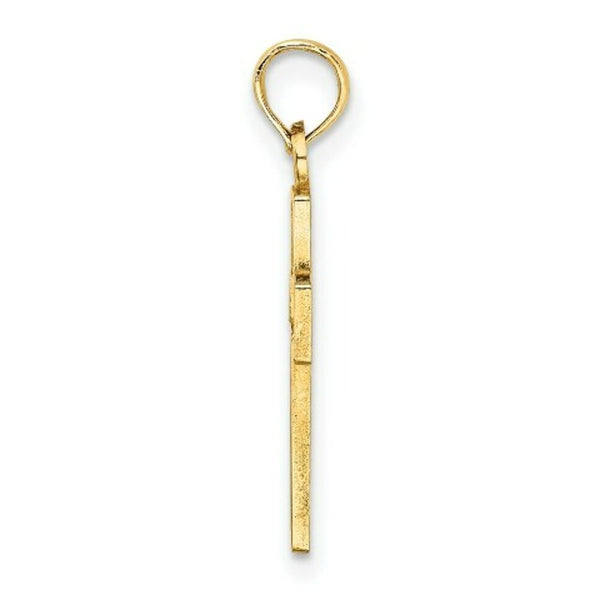 14K Yellow Gold Flower In Cross Charm Pendant