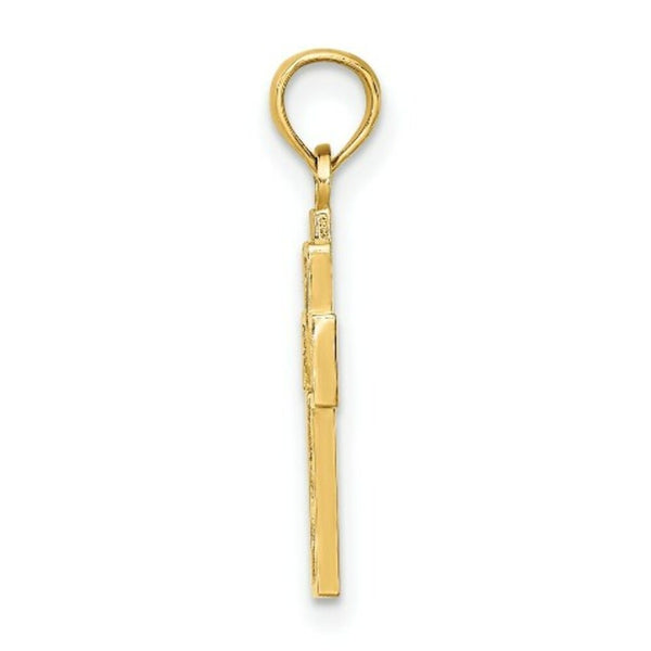 14K Yellow Gold Cut-Out Heart Design Cross Charm Pendant