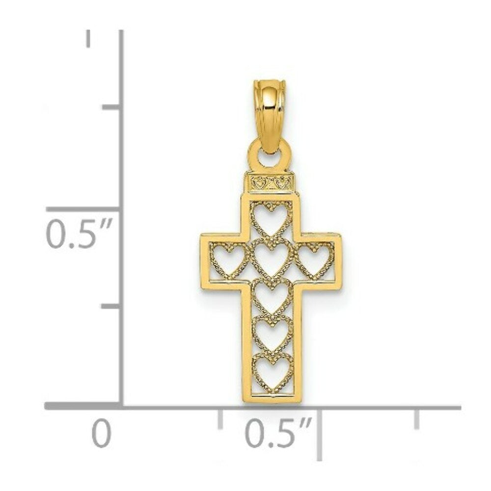 14K Yellow Gold Cut-Out Heart Design Cross Charm Pendant