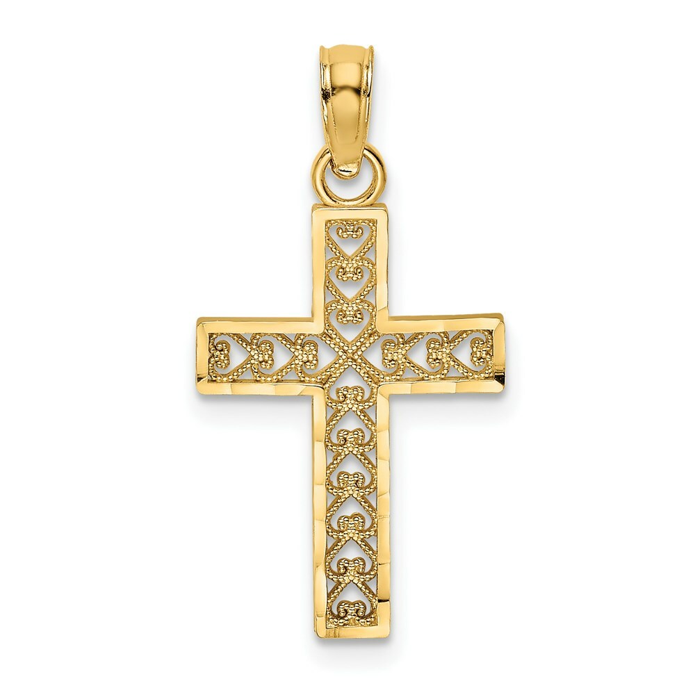 14K Yellow Gold Diamond-cut EDGE & FILIGREE CENTER Cross Charm Pendant