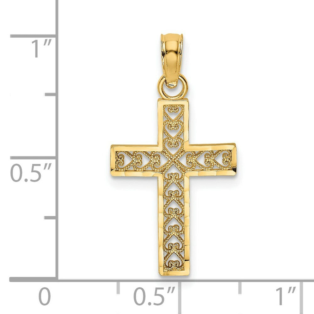 14K Yellow Gold Diamond-cut EDGE & FILIGREE CENTER Cross Charm Pendant