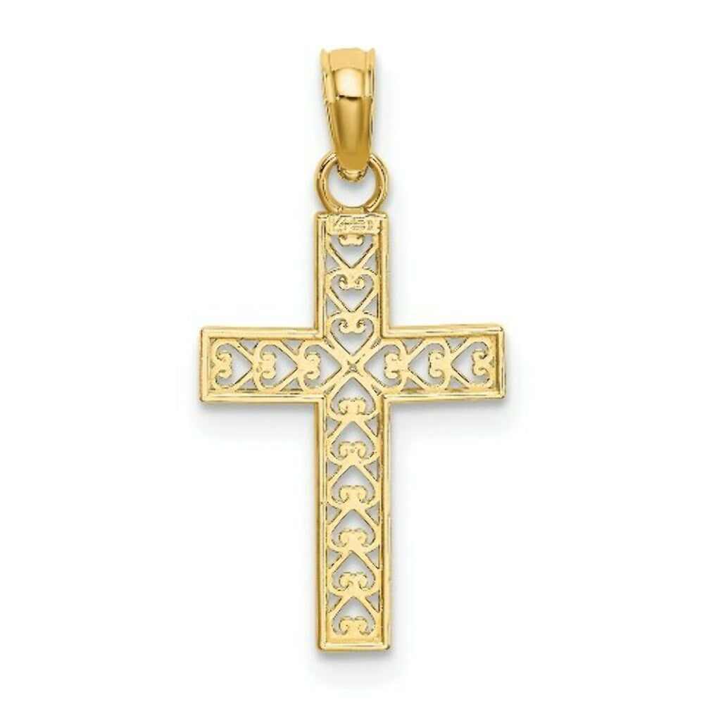 14K Yellow Gold Diamond-cut EDGE & FILIGREE CENTER Cross Charm Pendant