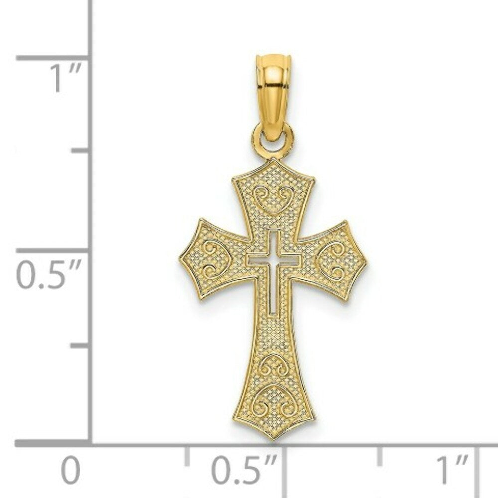 14K Yellow Gold Textured Cut-Out Center Cross Charm Pendant