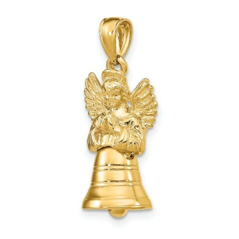 14K Yellow Gold 3-D With Moveable Angel Charm Pendant