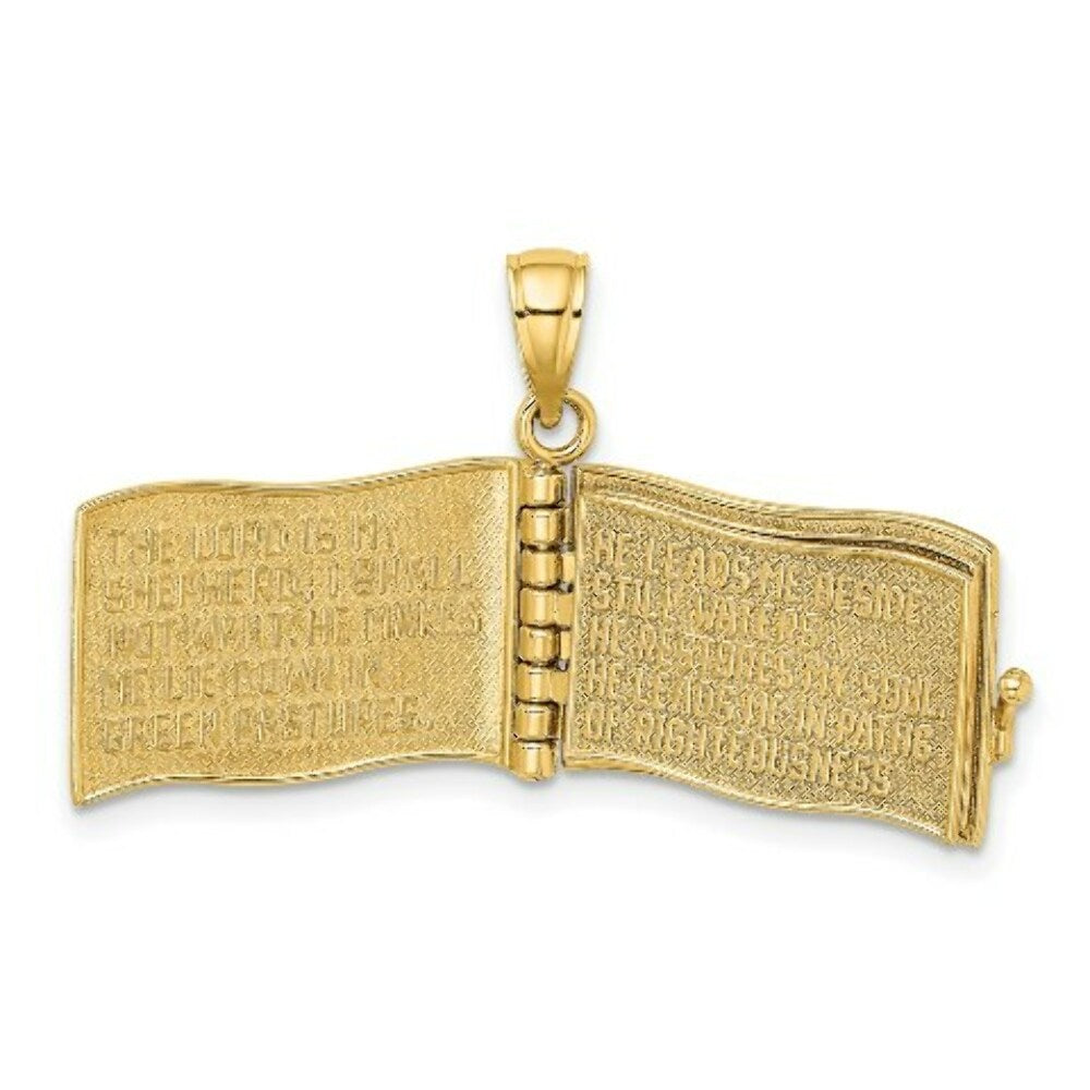 14K Yellow Gold 3-D With Moveable Pages THE LORD IS MY SHEPHERD(PSALM 23) Charm Pendant