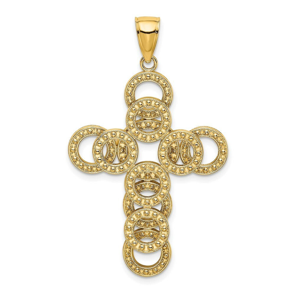 14K Yellow Gold 2-D Circular Infinity Illusion Cross Charm Pendant