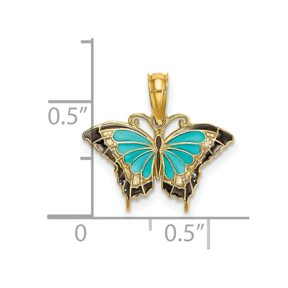 14K Yellow Gold Small With Stained Glass Wings Butterfly Charm Pendant