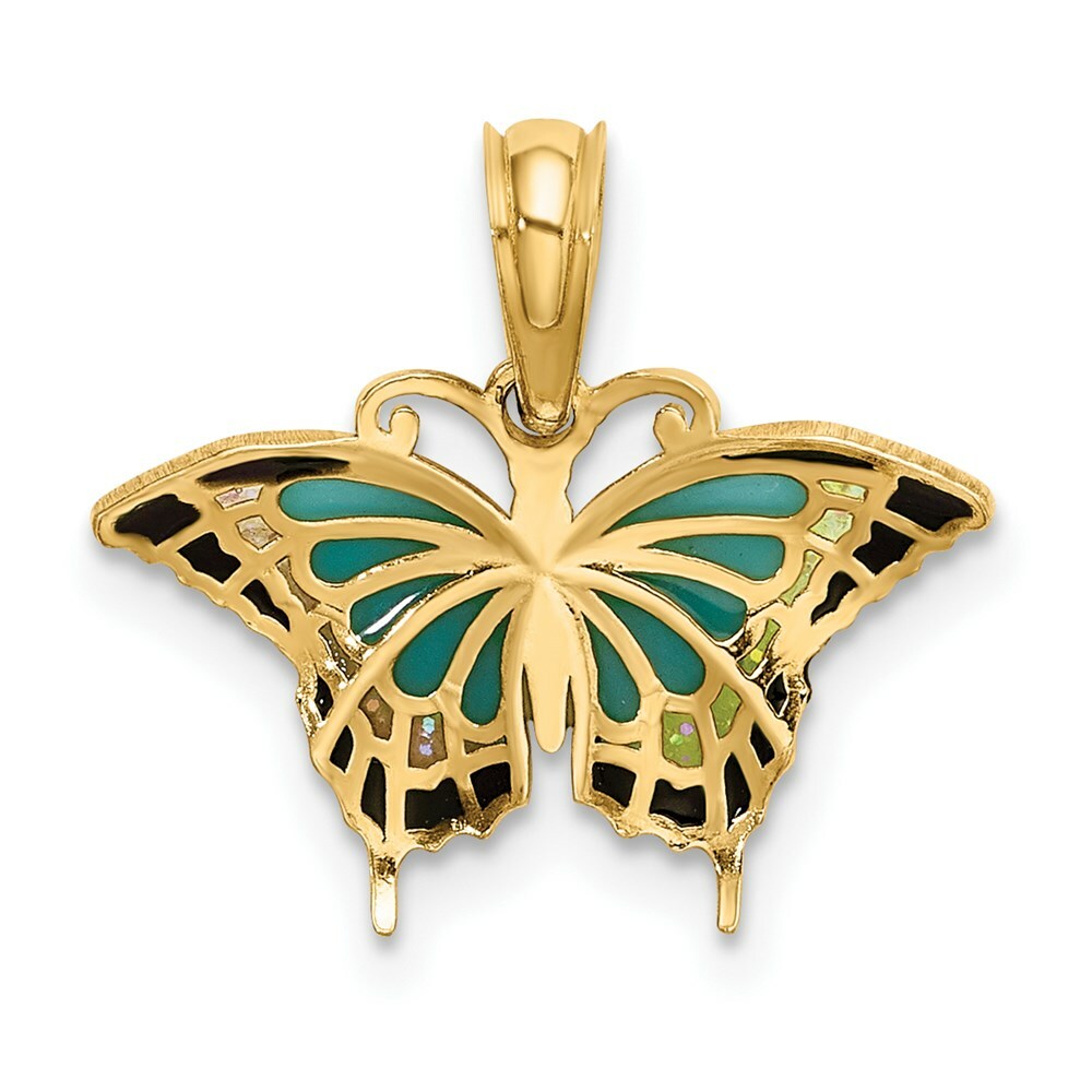14K Yellow Gold Small With Stained Glass Wings Butterfly Charm Pendant
