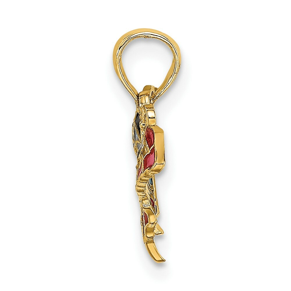 14K Yellow Gold Small Stained Glass Blue & Red Butterfly Charm Pendant