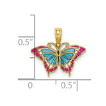 Load image into Gallery viewer, 14K Yellow Gold Small Stained Glass Blue &amp; Red Butterfly Charm Pendant
