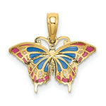 Load image into Gallery viewer, 14K Yellow Gold Small Stained Glass Blue &amp; Red Butterfly Charm Pendant

