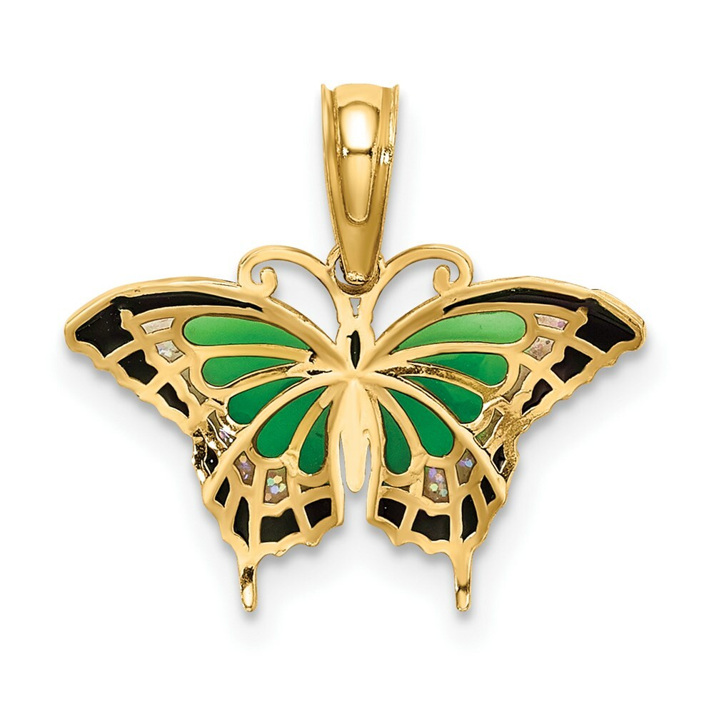 14K Yellow Gold Small Stained Glass Butterfly Charm Pendant