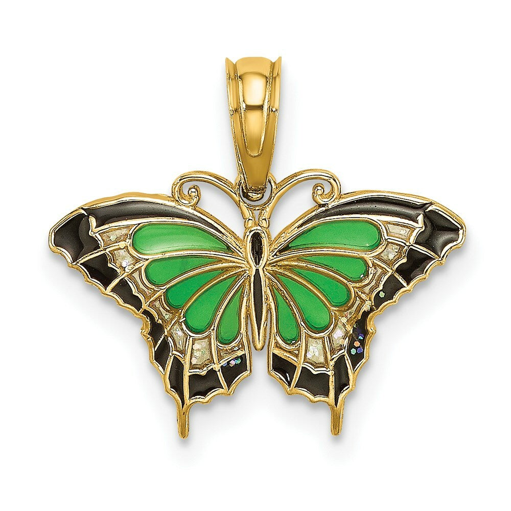 14K Yellow Gold Small Stained Glass Butterfly Charm Pendant
