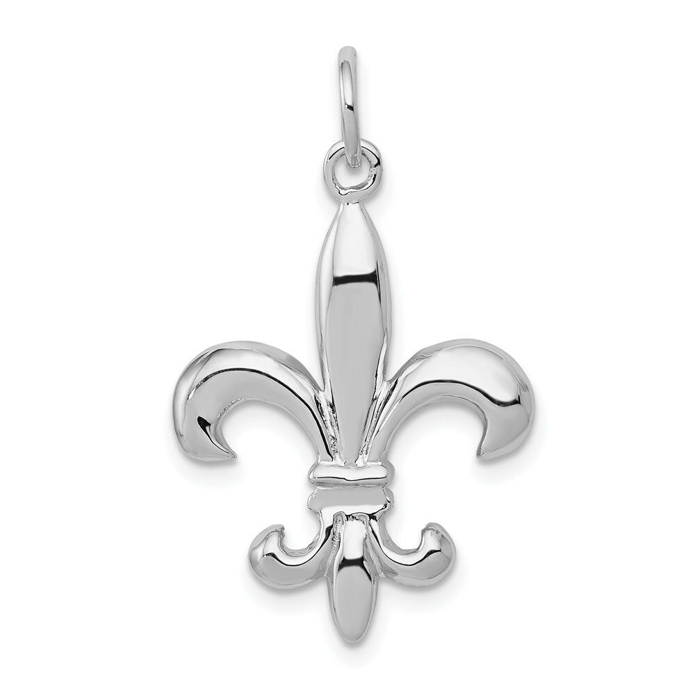 14K White Gold Solid Polished 3-Dimensional Fleur de Lis Charm