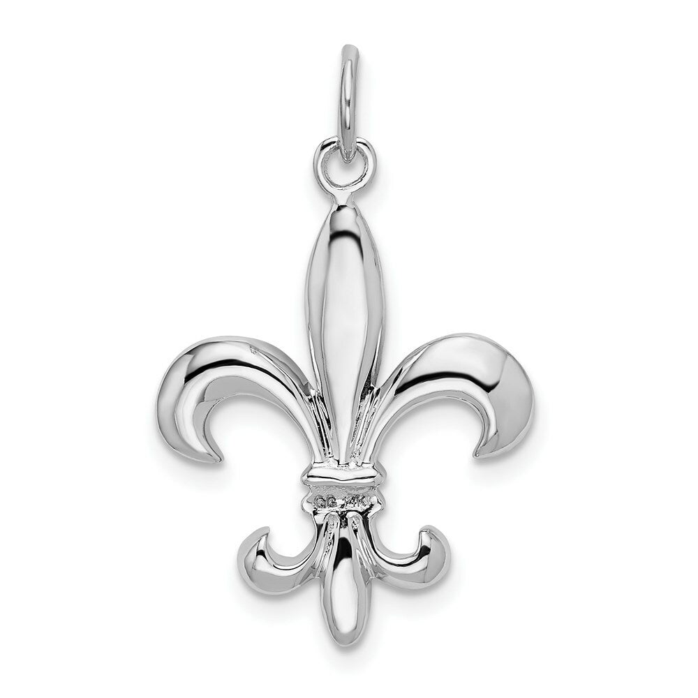 14K White Gold Solid Polished 3-Dimensional Fleur de Lis Charm