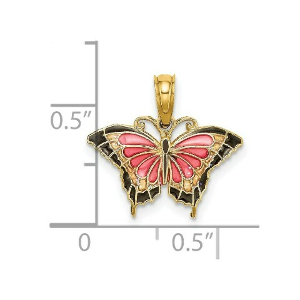 14K Yellow Gold Small Stained Glass Pink Butterfly