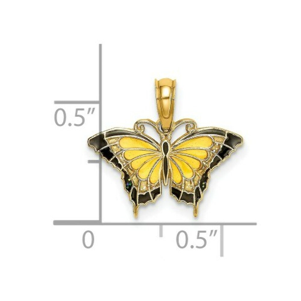 14K Yellow Gold Small Stained Glass Yellow Butterfly Charm Pendant
