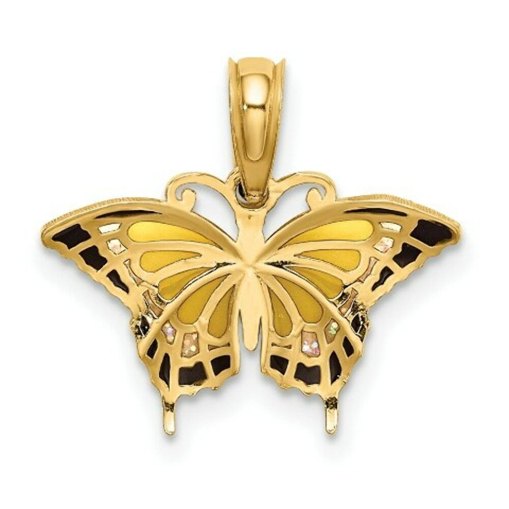 14K Yellow Gold Small Stained Glass Yellow Butterfly Charm Pendant