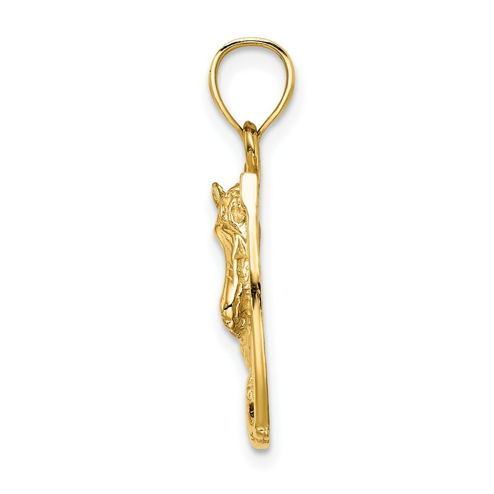 14K Yellow Gold Horse Head In Horseshoe With Stained Glass Accent Charm Pendant