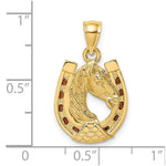 Load image into Gallery viewer, 14K Yellow Gold Horse Head In Horseshoe With Stained Glass Accent Charm Pendant
