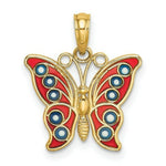 Load image into Gallery viewer, 14K Yellow Gold With Red &amp; Blue Stained Glass Filigree Butterfly Charm Pendant

