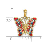 Load image into Gallery viewer, 14K Yellow Gold With Red &amp; Blue Stained Glass Filigree Butterfly Charm Pendant
