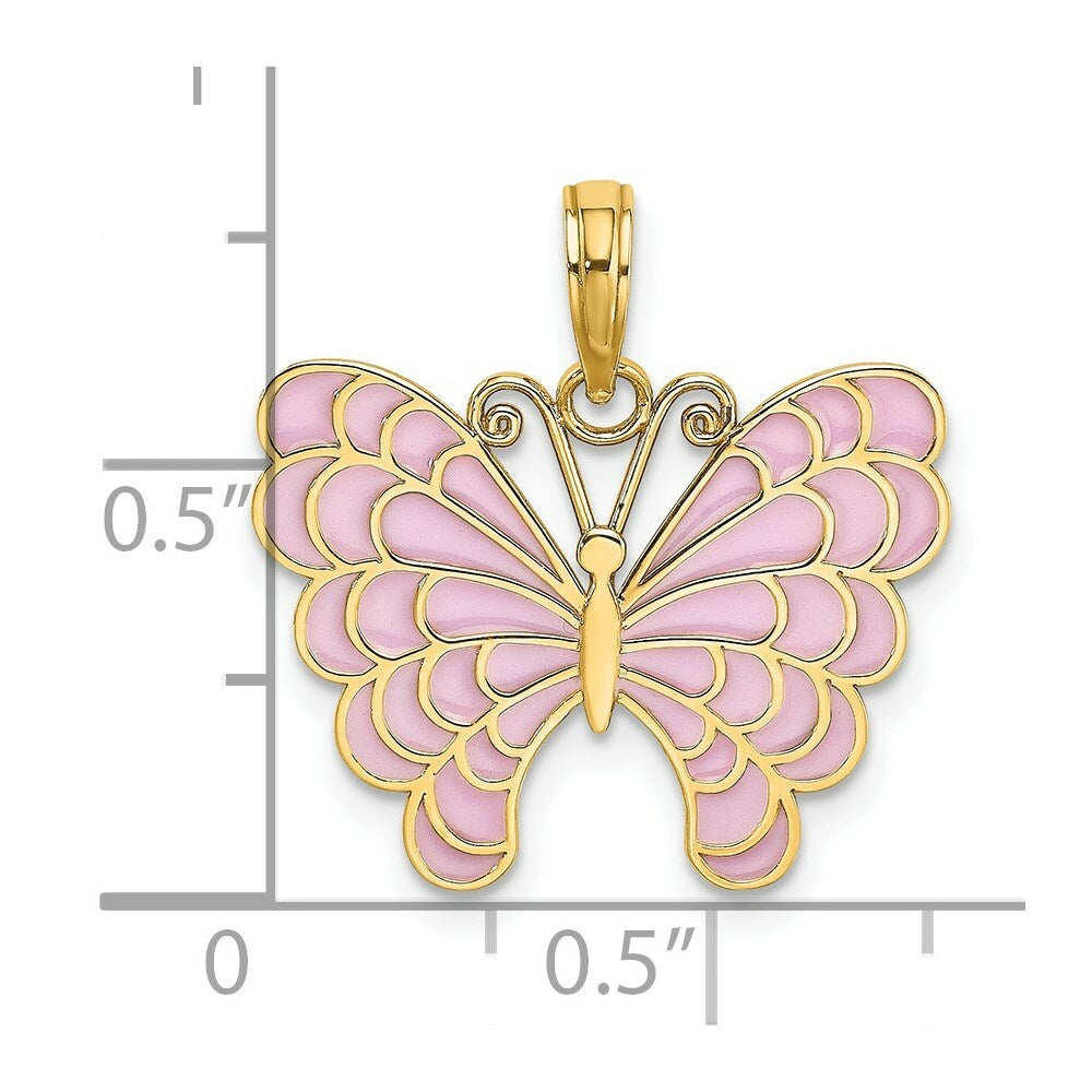14K Yellow Gold BUTTERFLY With LAVENDER STAINED GLASS WINGS