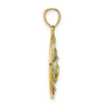 Load image into Gallery viewer, 14K Yellow Gold 2-D Dolphins &amp; Blue Stained Glass Charm Pendant
