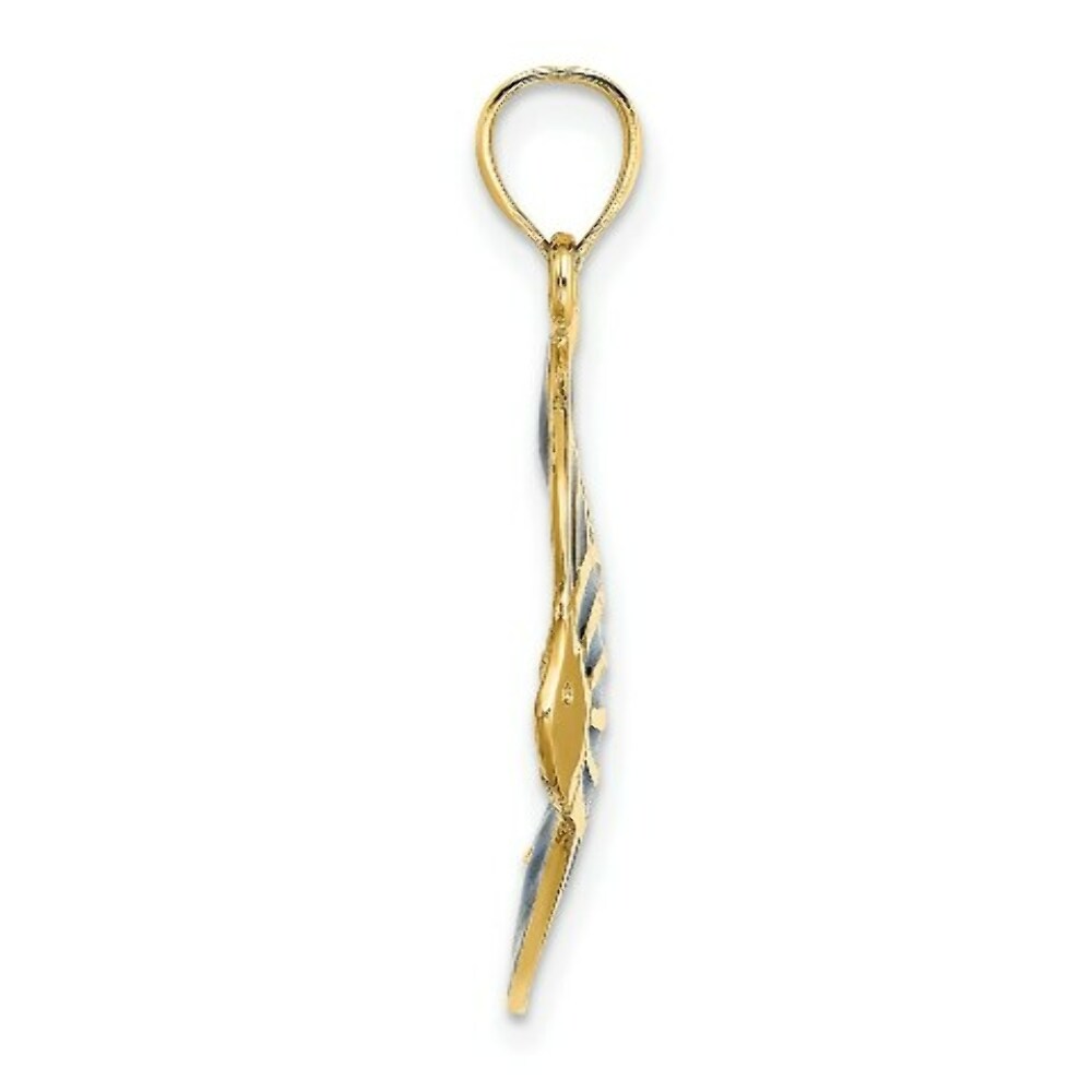 14K Yellow Gold With Blue Stainded Glass Accent Angelfish Charm Pendant