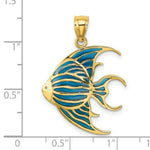 Load image into Gallery viewer, 14K Yellow Gold With Blue Stainded Glass Accent Angelfish Charm Pendant
